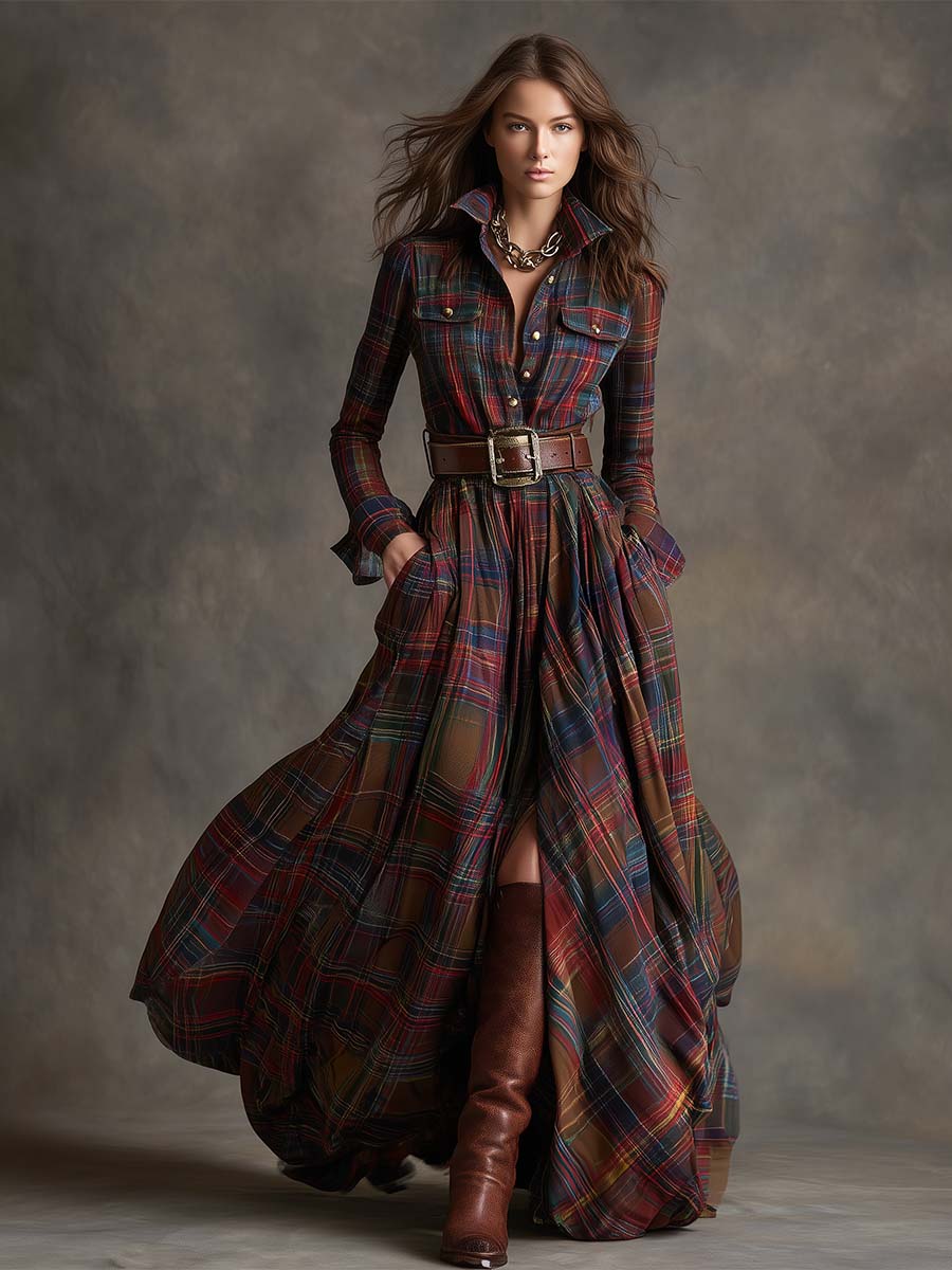FlaviaQuadra™ | Abito Camicia Maxi a Quadri Donna