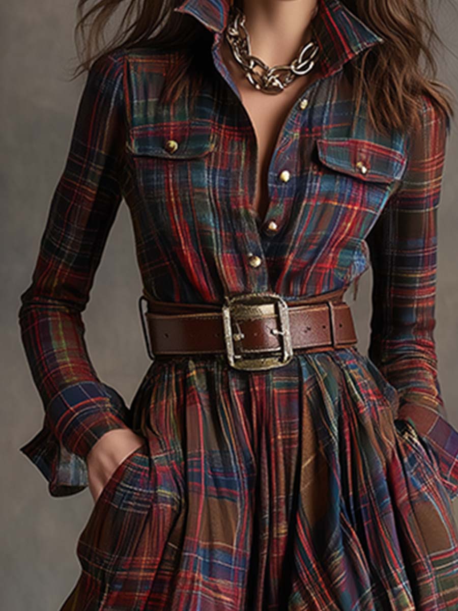 FlaviaQuadra™ | Abito Camicia Maxi a Quadri Donna