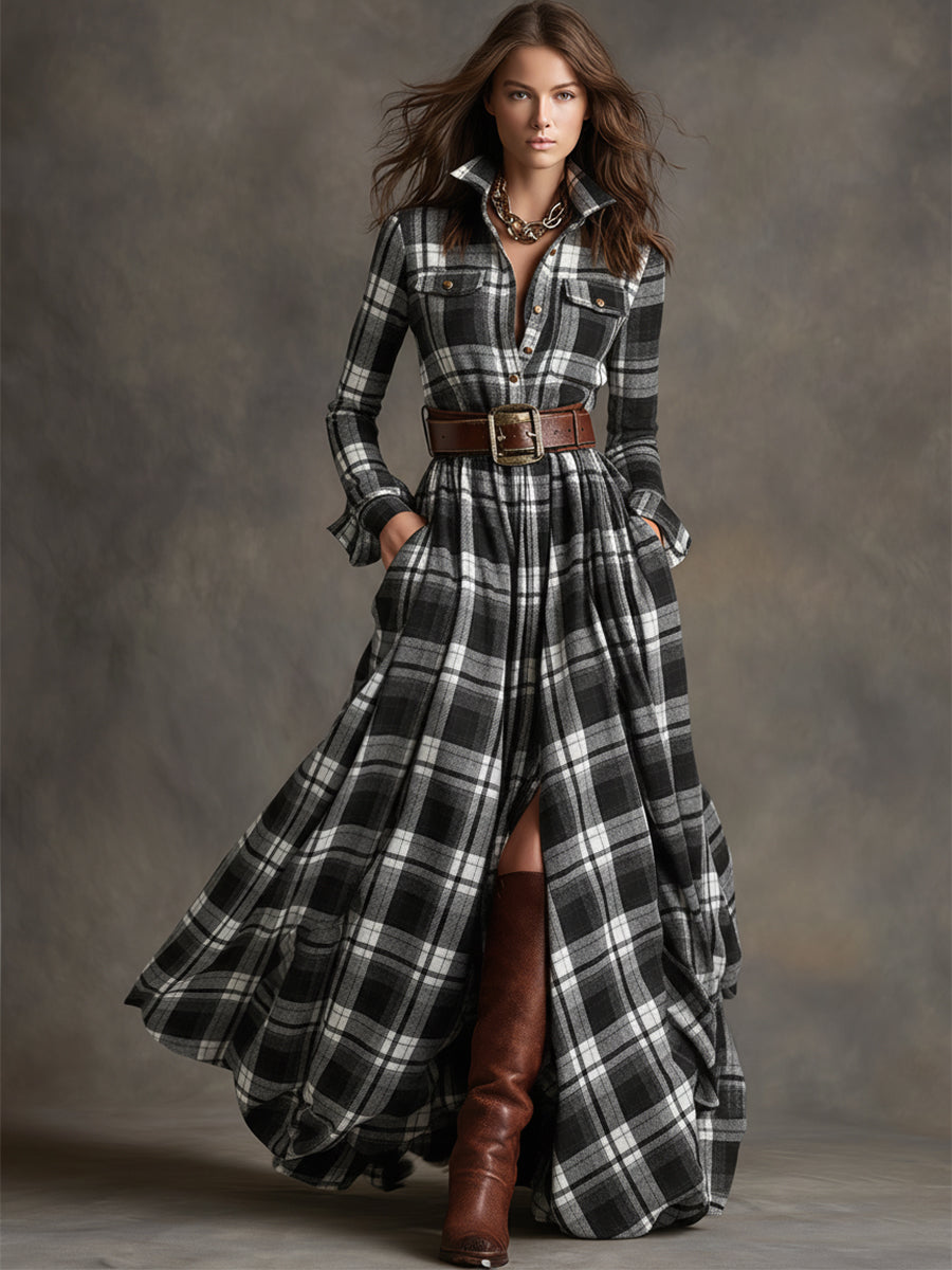 FlaviaQuadra™ | Abito Camicia Maxi a Quadri Donna