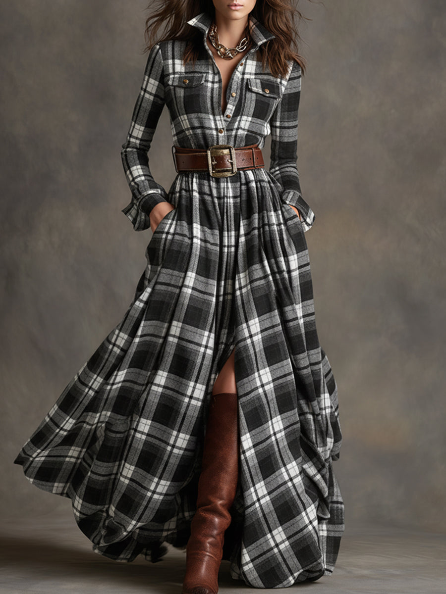 FlaviaQuadra™ | Abito Camicia Maxi a Quadri Donna