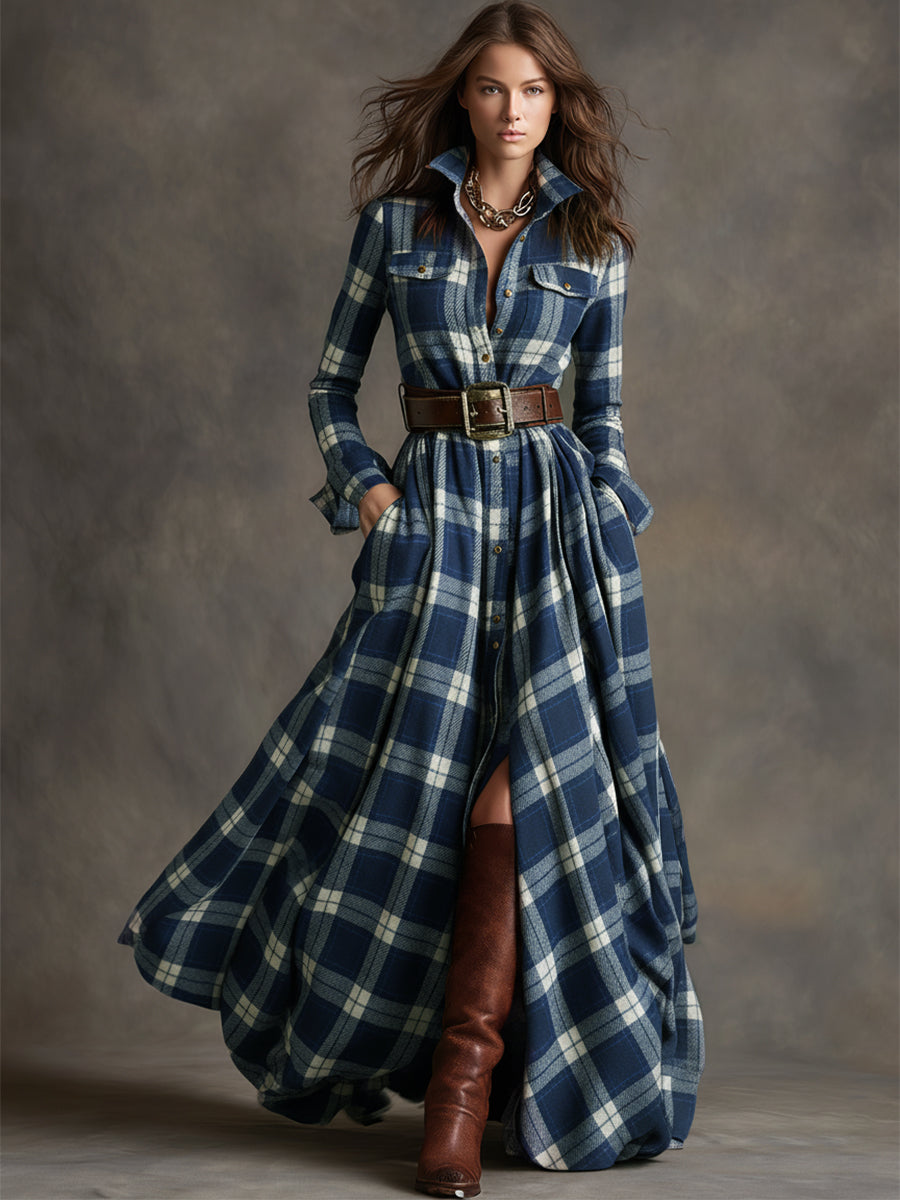 FlaviaQuadra™ | Abito Camicia Maxi a Quadri Donna