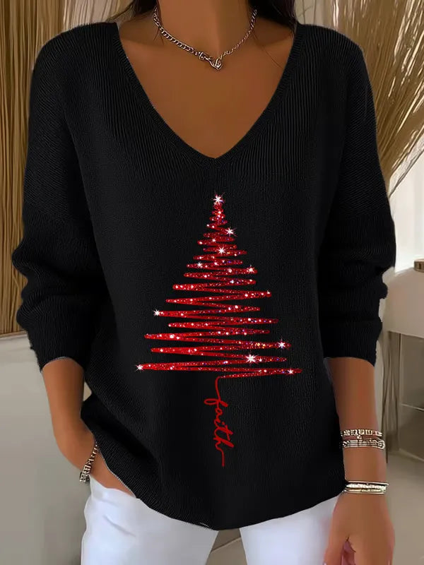 StellaNatalizia™ | Maglione Festivo a Scollo a V Donna