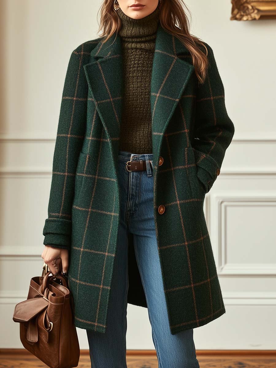 ElenaQuadri™ | Cappotto Elegante a Quadri Donna